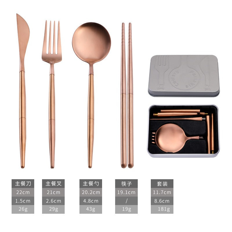 Portable 304 Stainless Steel Cutlery Set - Luxury Folding Knife, Fork, Spoon & Chopsticks