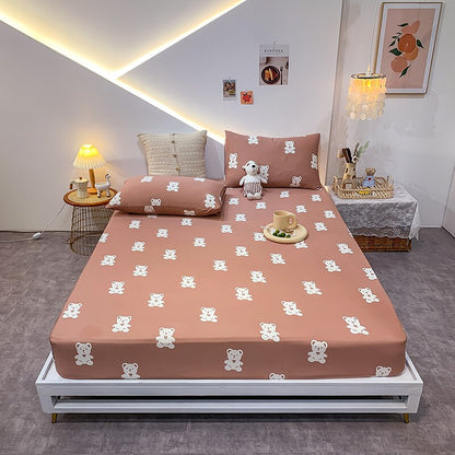 Premium Cotton Elastic Fitted Bed Sheet – Non-Slip Geometric Printed Bed Linen for Queen & King Size Beds
