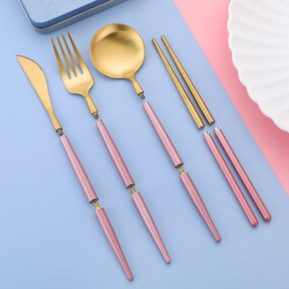 Portable 304 Stainless Steel Cutlery Set - Luxury Folding Knife, Fork, Spoon & Chopsticks