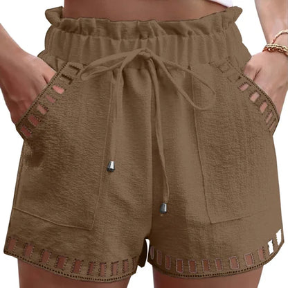 Women's Summer Cotton Linen Shorts - Boho Hollow Out Beachwear