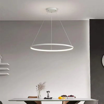 Minimalist Dimmable LED Ring Pendant Light - Ultra-Slim Chandelier for Kitchen & Modern Living Room