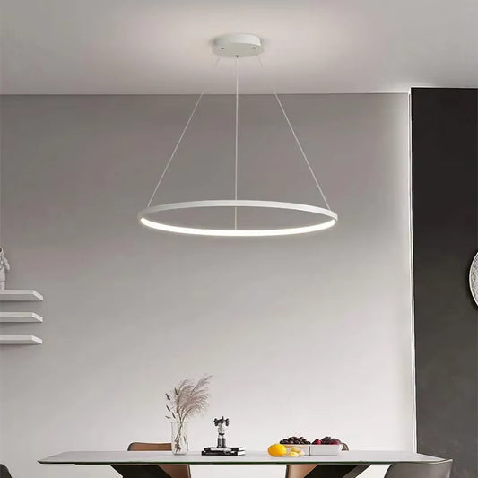 Minimalist Dimmable LED Ring Pendant Light - Ultra-Slim Chandelier for Kitchen & Modern Living Room