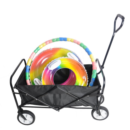 Folding Wagon Garden Shopping Beach Cart – Heavy Duty Black Utility Cart