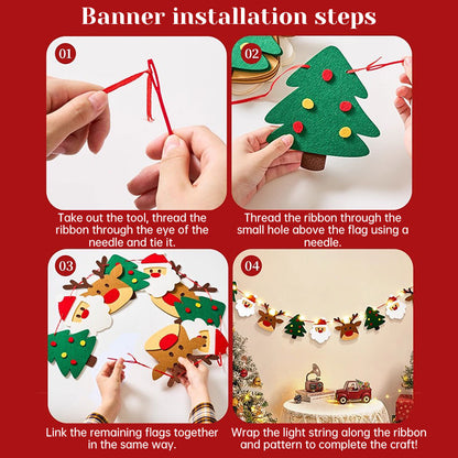 Handmade Christmas Pull String Flag Banner with LED String Lights