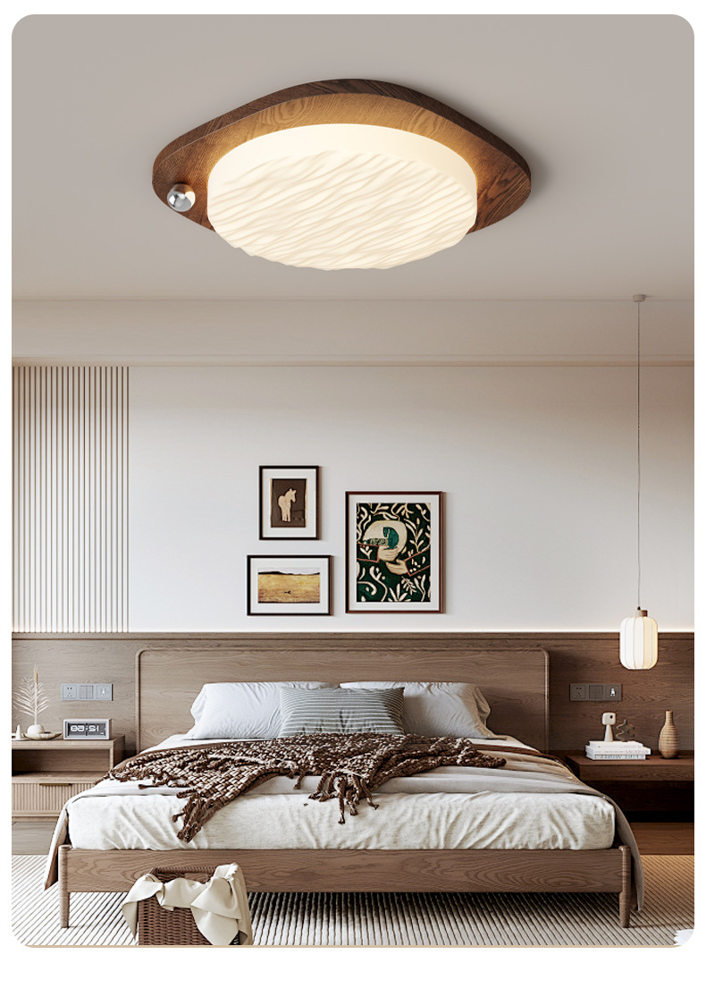 Retro Walnut Wood Grain Ceiling Lamp - Full Spectrum Eye Protection Bedroom Light