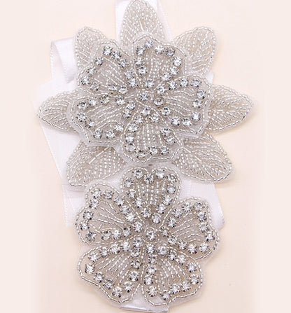 White Crystal Beaded Wedding Bolero / Rhinestone Tassel Shoulder Wrap Applique for Bridal Gown or Evening Dress