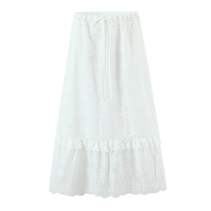 Women's Chic Lace Patchwork Maxi Skirt - Graceful White Summer Bottoms