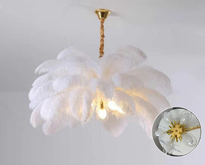Elegant White Ostrich Feather Chandelier - Luxury Pendant Light for Living Room & Romantic Bedroom Decor