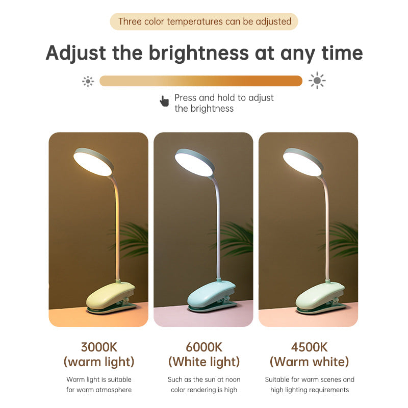 Rechargeable Clip-on LED Desk Lamp - Eye Protection Study Light for Dormitory & Bedroom