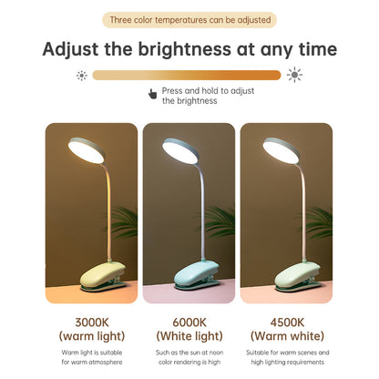 Rechargeable Clip-on LED Desk Lamp - Eye Protection Study Light for Dormitory & Bedroom