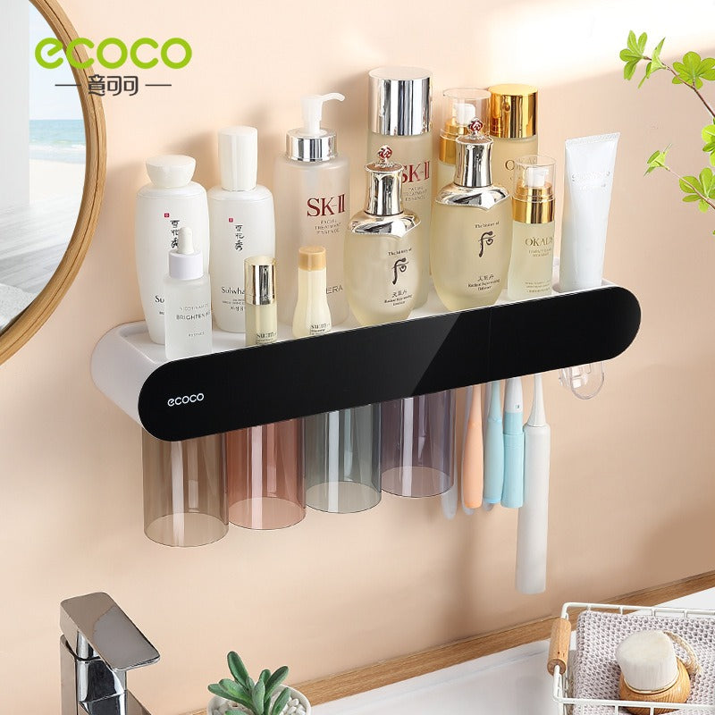 Multi-Functional Wall-Mounted Toothbrush Holder & Organizer – Punch-Free Magnetic Mouthwash Cup Set for Bathroom