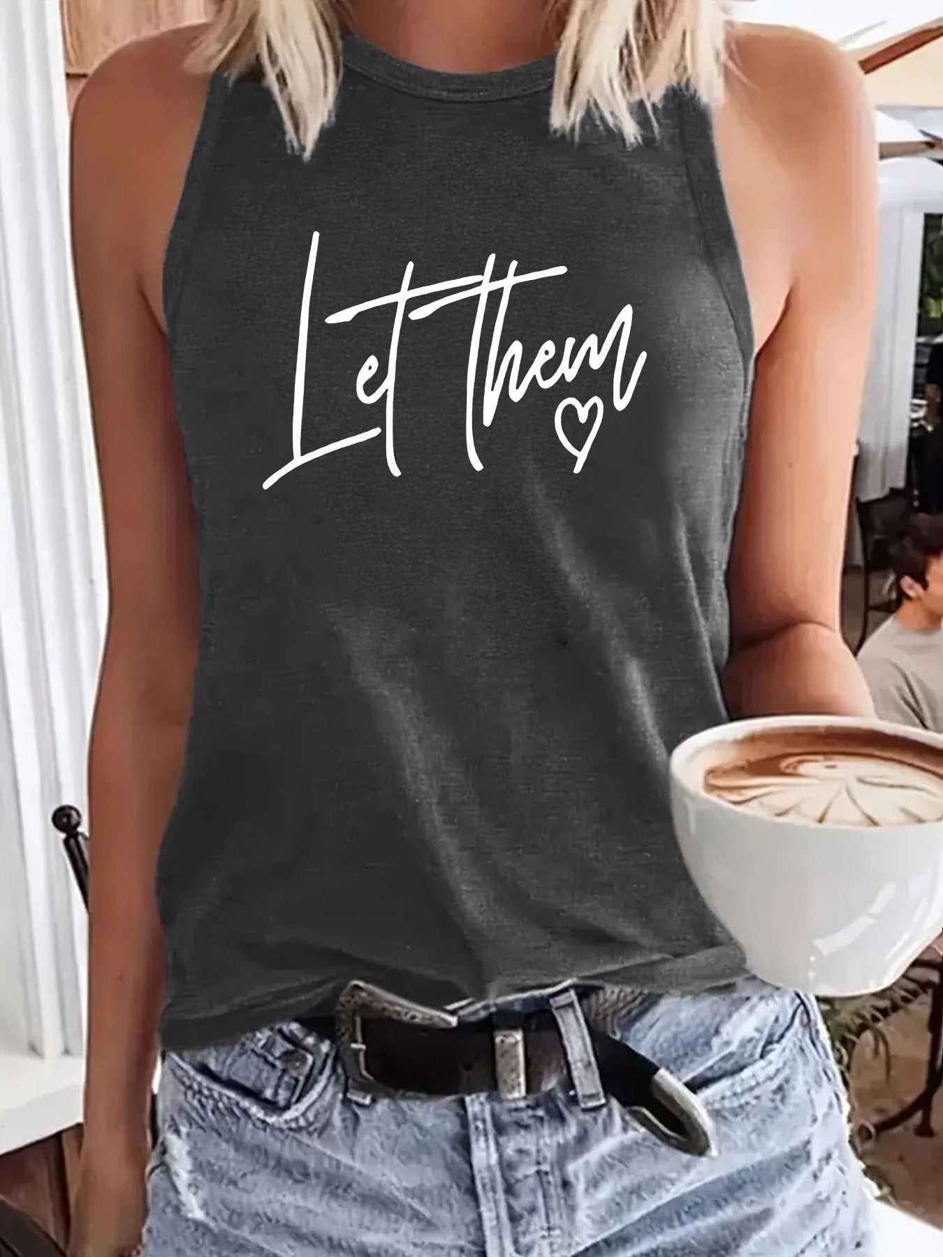 Let Them' Slogan Printed Vest | Loose Fit Graphic Tank Top for