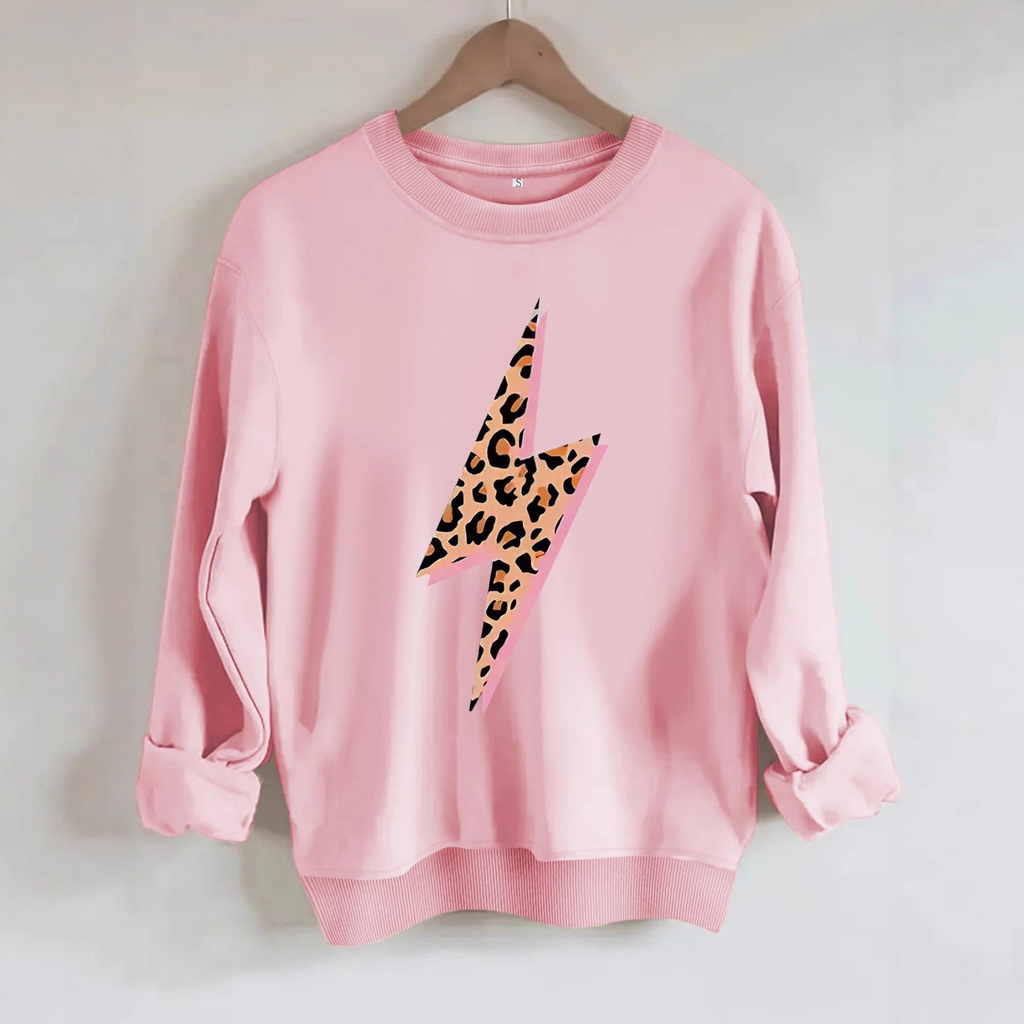 Women's Lightning Bolt with Leopard Pattern Print Sweatshirt | Crewneck Graphic Pullover
