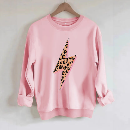Women's Lightning Bolt with Leopard Pattern Print Sweatshirt | Crewneck Graphic Pullover