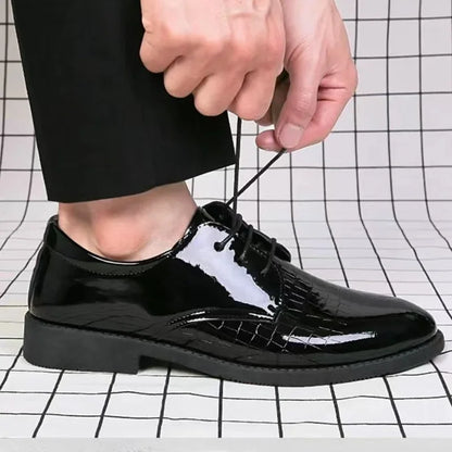 Men's Business Formal Leather Shoes - Glossy Crocodile Pattern Oxford Shoes