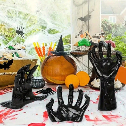 Gothic Spooky Hands Wall Decor – Halloween Candle Holder & Bat Wall Stickers Set