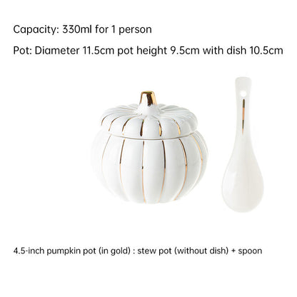 Creative Ceramic Pumpkin Soup Bowl with Lid and Saucer Set