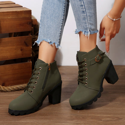 Women's Chunky High Heel Lace-Up Ankle Boots