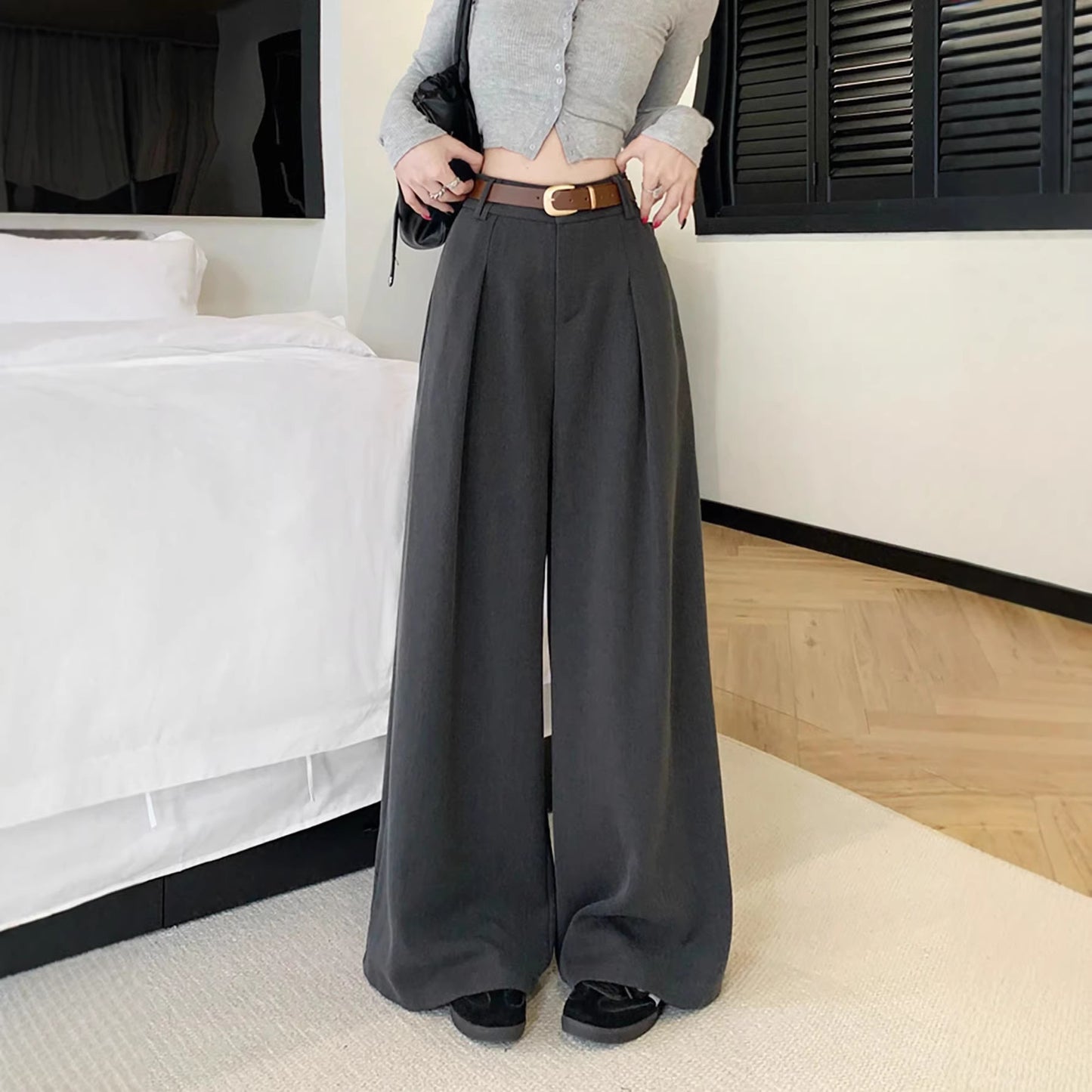 Elegant High Waisted Straight Leg Pants - Professional Office Wear