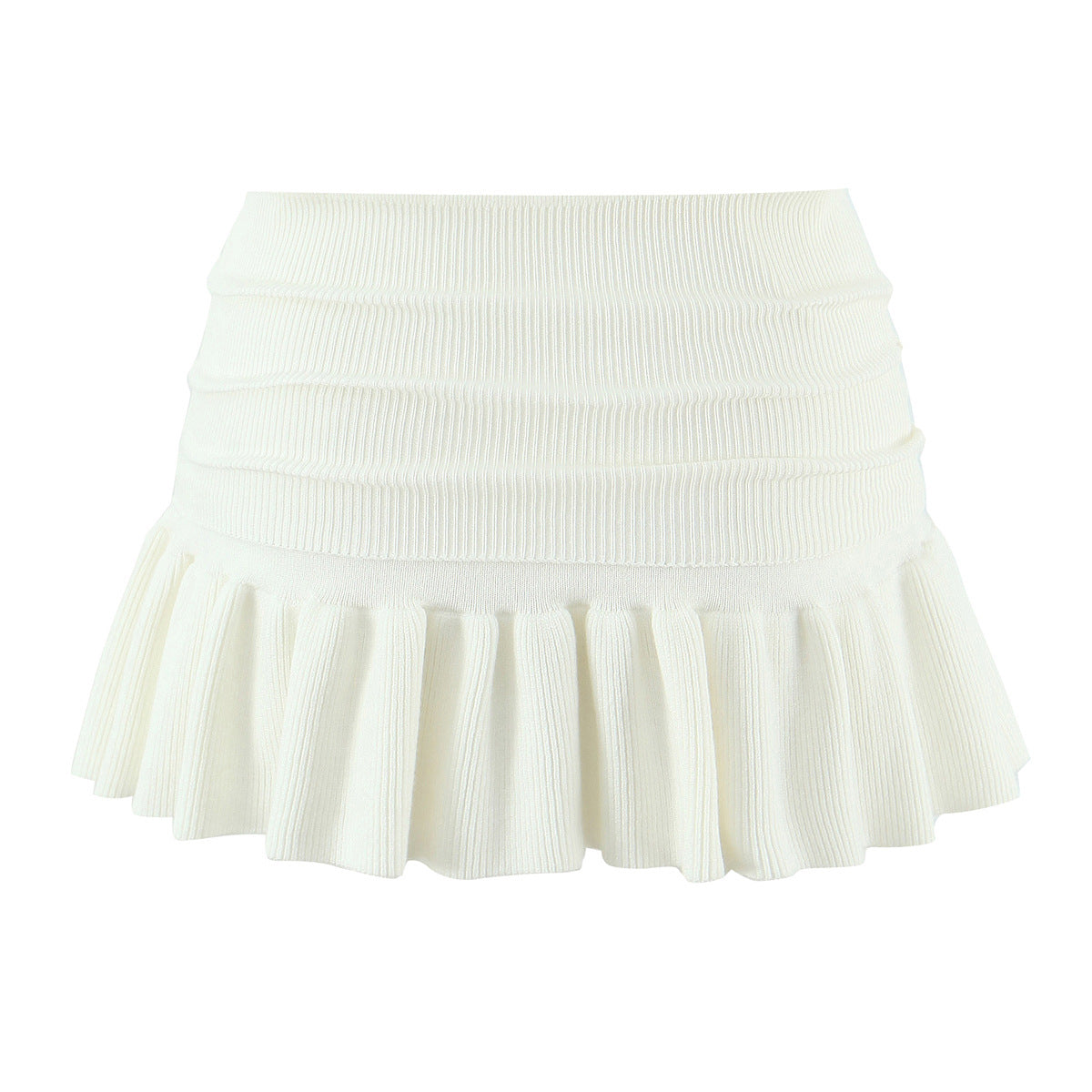 hic Low-Waisted Elastic Pleated Knitted Mini Skirt