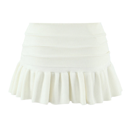 hic Low-Waisted Elastic Pleated Knitted Mini Skirt