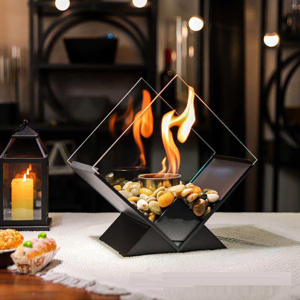 Modern Diamond-Shaped Tabletop Fireplace – Portable Bio-Ethanol Fire Pit for Indoor & Outdoor Decor