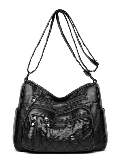 Vintage Style PU Leather Multi-Pocket Crossbody Shoulder Bag