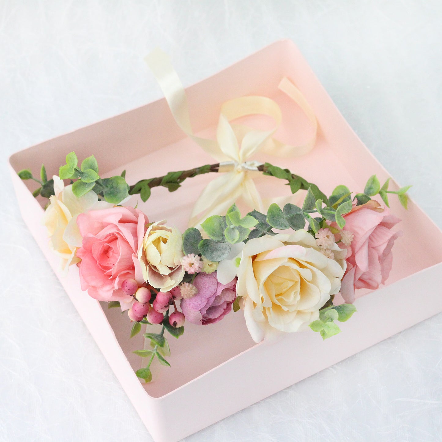 Romantic Blush Rose Flower Crown Headband for Brides and Travel