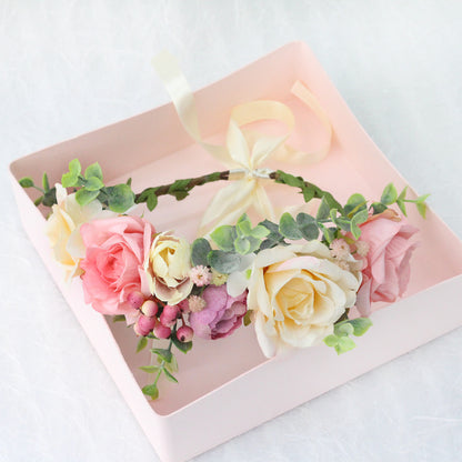 Romantic Blush Rose Flower Crown Headband for Brides and Travel