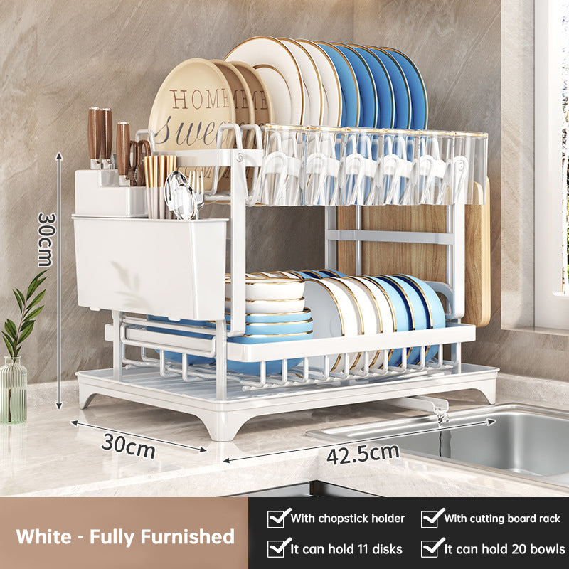 2-Tier Carbon Steel Dish Rack with Cutting Board & Utensil Holder