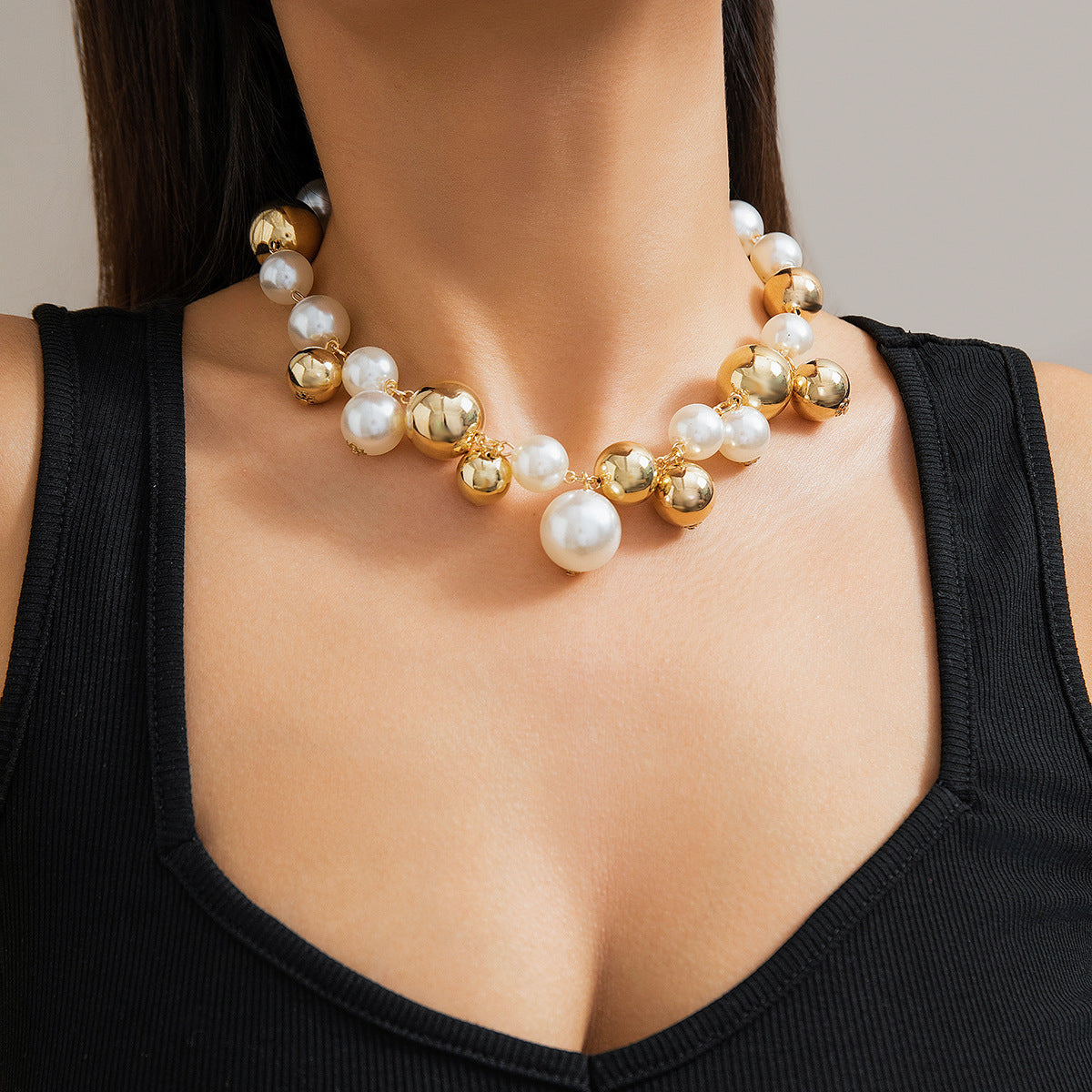 Statement Chunky Faux Pearl Necklace & Bracelet Set