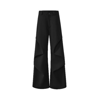 Chic White High-Waist Pleated Flared Trousers - Elegant Loose Fit