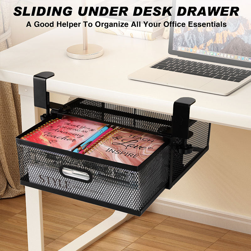 Clamp-On Under-Table Organizer - No-Drill Hidden Hanging Shelf for Desk Storage