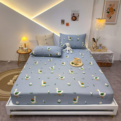Premium Cotton Elastic Fitted Bed Sheet – Non-Slip Geometric Printed Bed Linen for Queen & King Size Beds