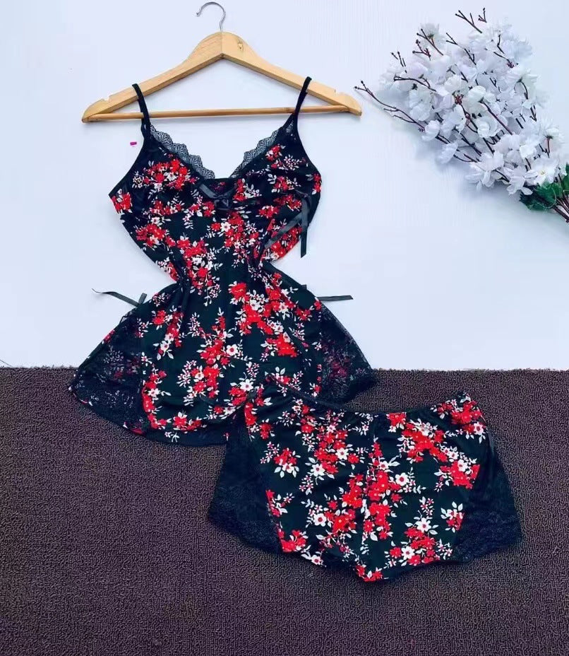 Fashionable V-Neck Strap Nightwear - 2-Piece Summer Sleepwear Set for Women