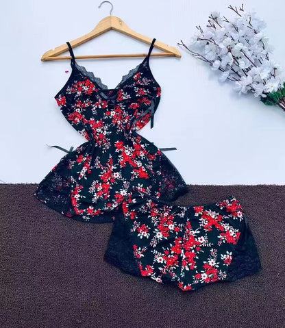 Fashionable V-Neck Strap Nightwear - 2-Piece Summer Sleepwear Set for Women