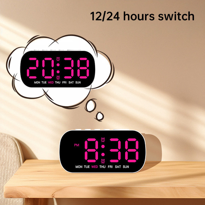 Modern LED Digital Clock with Temperature Display | Dual Alarm, Snooze Function, and 5-Level Brightness