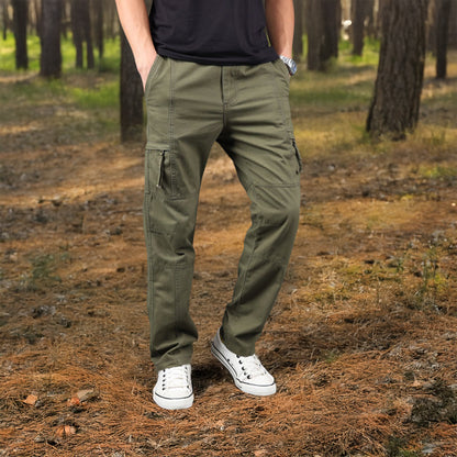 Men's Cotton Cargo Overalls for Camping & Hiking | Straight-Leg, Multi-Pocket Baggy Trousers