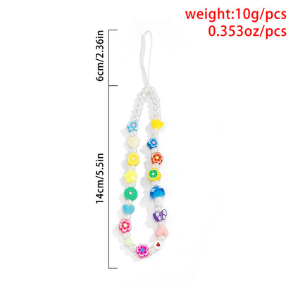 Beaded Daisy & Fruit Phone Chain Lanyard - Colorful Aesthetic Charm & Keychain