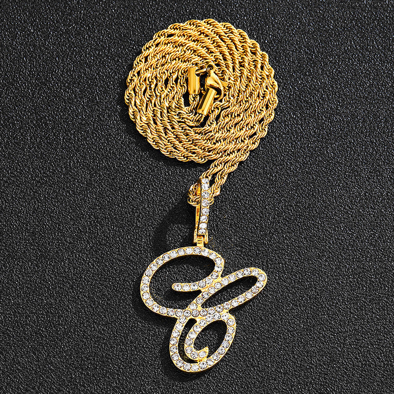 Iced Out Initial Letter Pendant Cuban Chain Necklace