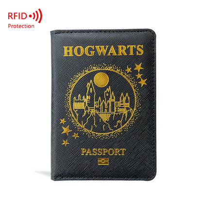 Hogwarts Magic School RFID Blocking Passport Cover - Cross Pattern PU Leather Travel Wallet