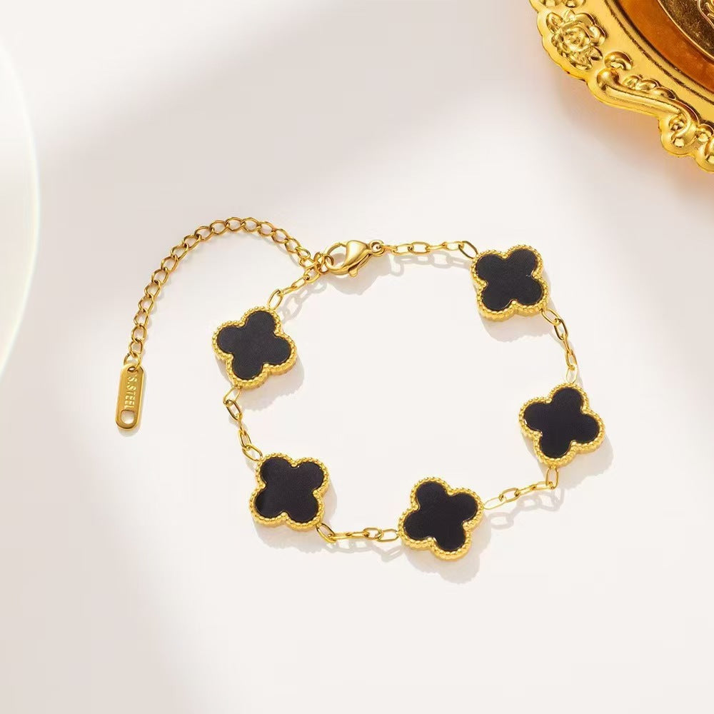 Luxury Four-Leaf Clover Chain Bracelet - Minimalist Lucky Flower Jewelry