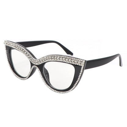 Luxury Cat Eye Anti-Blue Light Reading Glasses - Rhinestone Trim Presbyopic Eyewear for Women