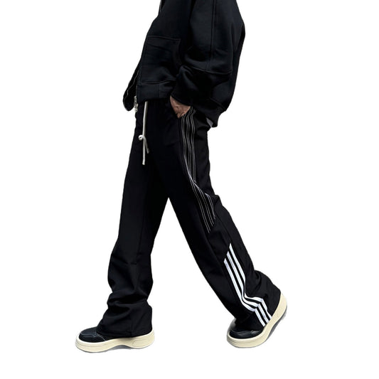 Urban Track Style Loose Sports Pants – Trendy Striped Wide-Leg Joggers for Men & Women