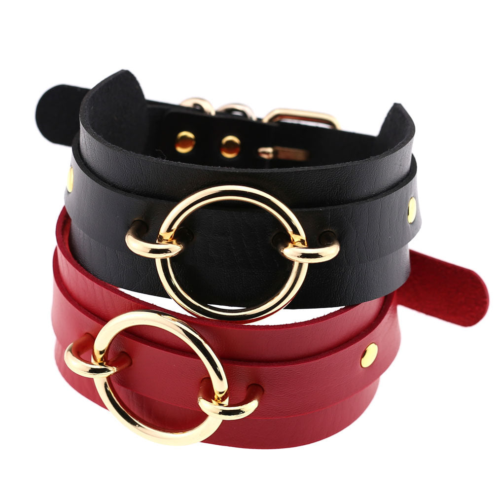 Punk PU Leather Choker Necklace with Oversized O-Ring Pendant | Multi-Color Collar Chain