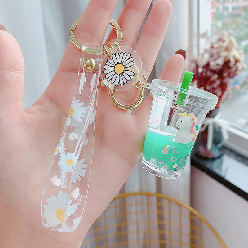 Creative Liquid Floating Unicorn Keychain - Glitter Quicksand Milk Tea Cup Bag Charm