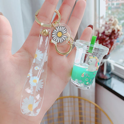Creative Liquid Floating Unicorn Keychain - Glitter Quicksand Milk Tea Cup Bag Charm