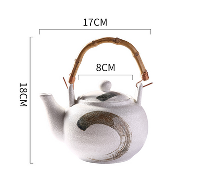 Artisan-Crafted Ceramic Teapots - Multicolored with Traditional Bamboo Rattan Handles