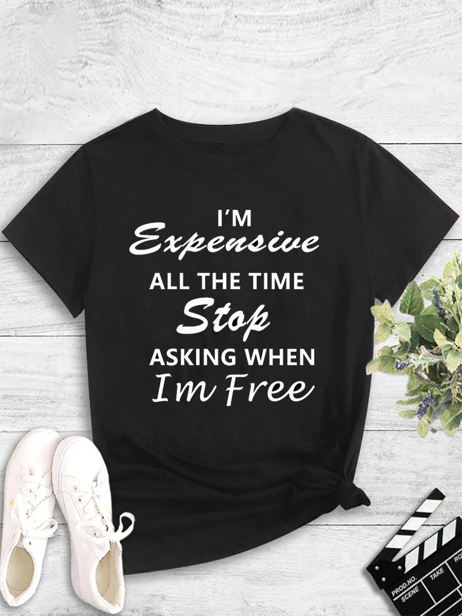 Fashion Women's Printed Round Neck Pullover Tee - Sassy Slogan T-Shirt