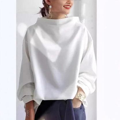 Women's Pullover High Neck Loose Fit Hoodie - Casual Sweatshirt